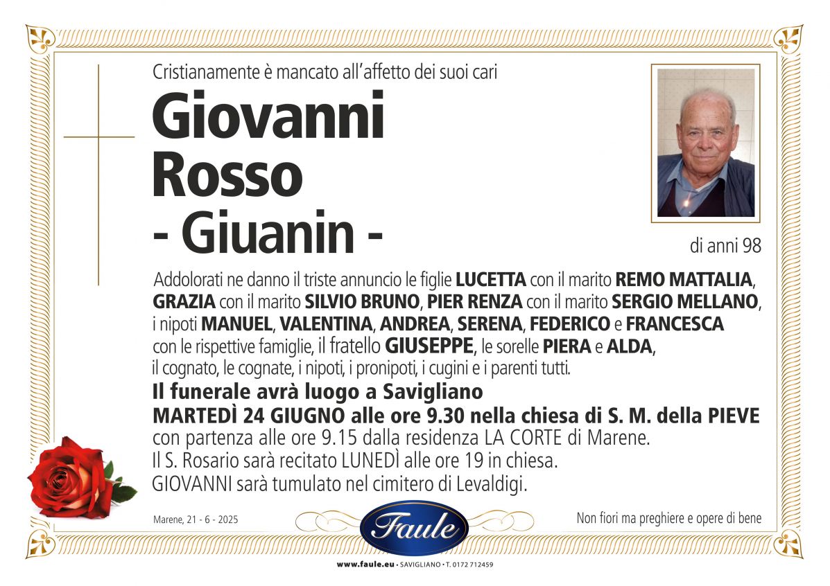 Lutto Giovanni Rosso Onoranze funebri Faule