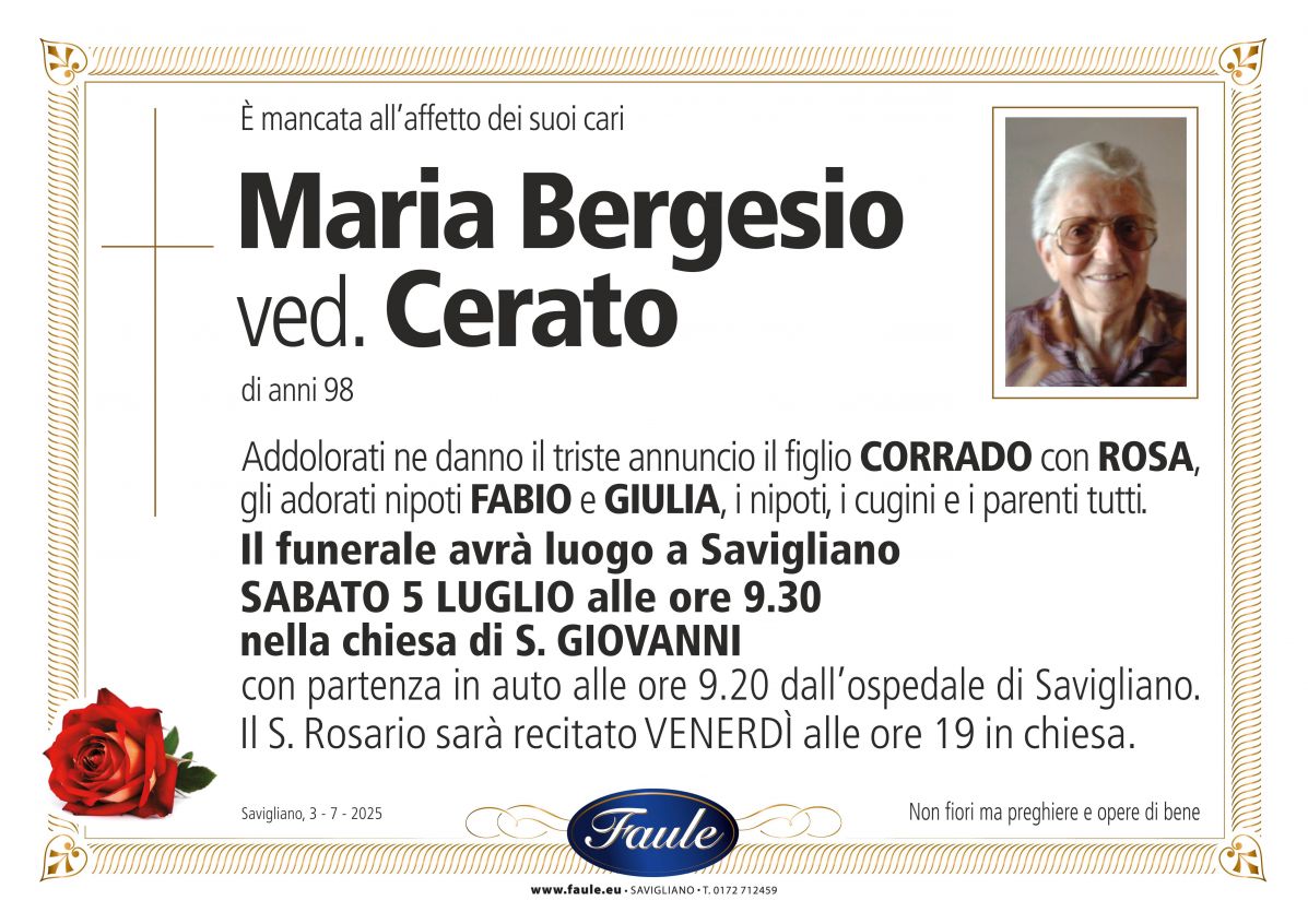 Lutto Maria Bergesio ved. Cerato Onoranze funebri Faule