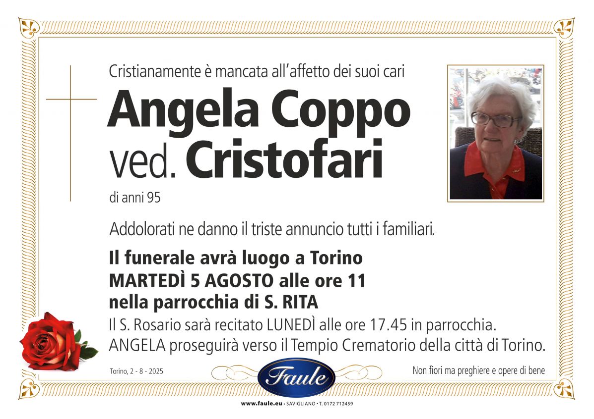 Lutto Angela Coppo ved. Cristofari Onoranze funebri Faule
