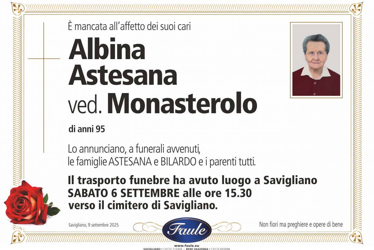 Lutto Albina Astesana ved. Monasterolo Onoranze funebri Faule
