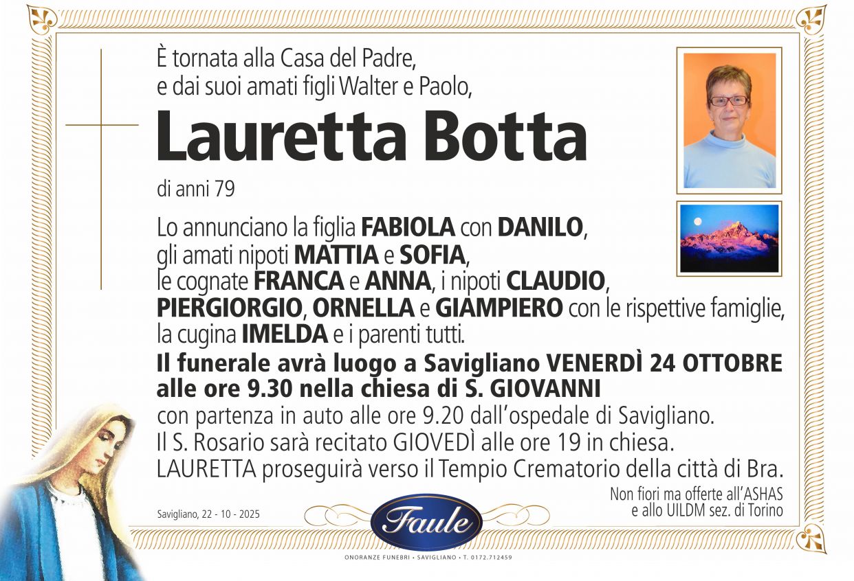 Lutto Lauretta Botta Onoranze funebri Faule