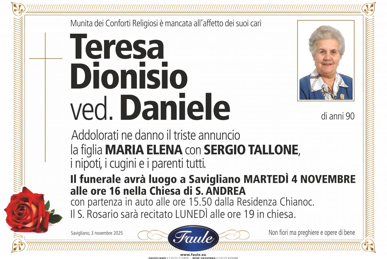 Lutto Teresa Dionisio ved Daniele Onoranze funebri Faule