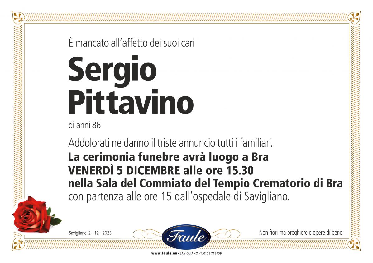 Lutto Sergio Pittavino Onoranze funebri Faule