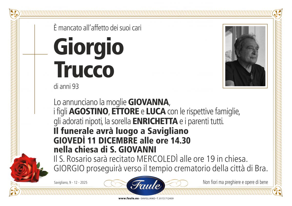 Lutto Giorgio Trucco Onoranze funebri Faule