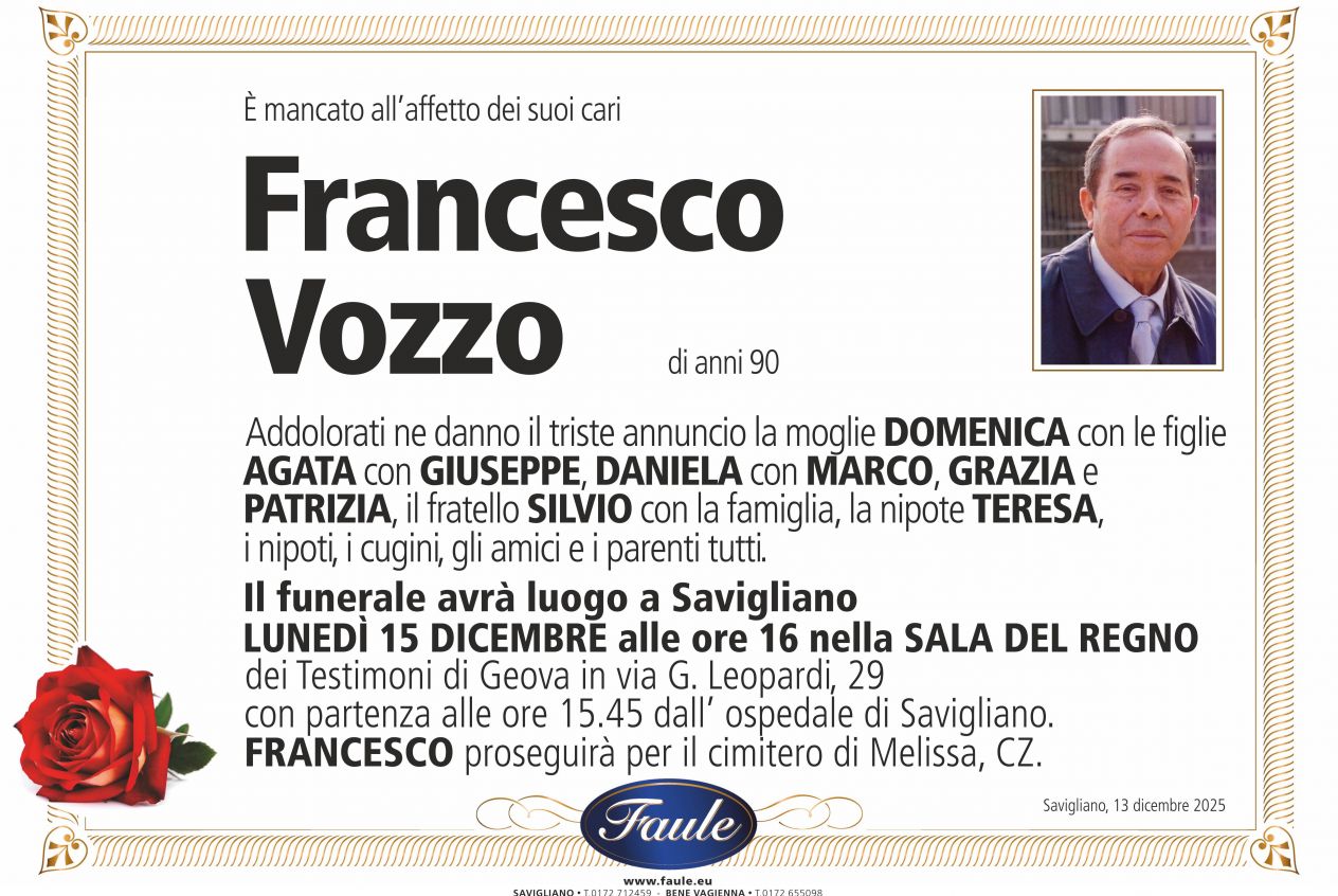 Lutto Francesco Vozzo Onoranze funebri Faule
