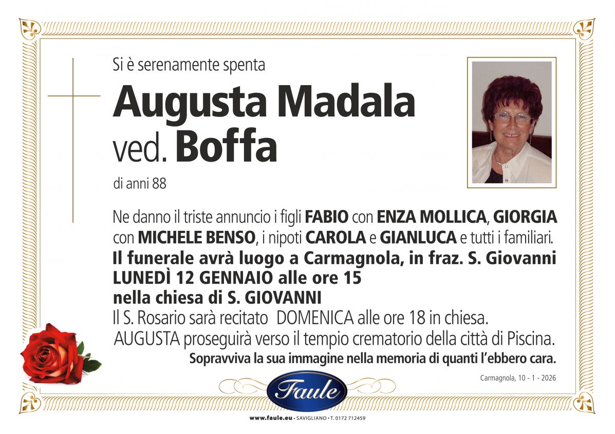 Lutto Augusta Madala ved. Boffa Onoranze funebri Faule