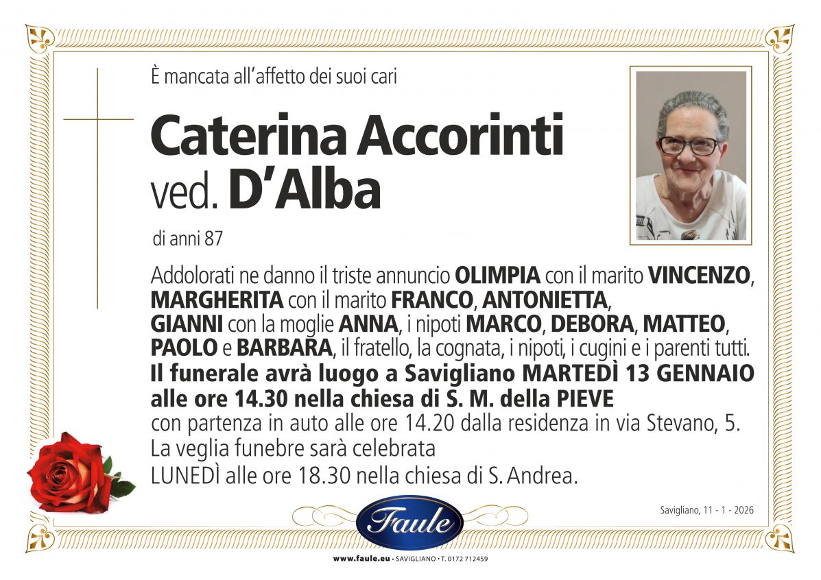 Lutto Caterina Accorinti ved. D'Alba Onoranze funebri Faule