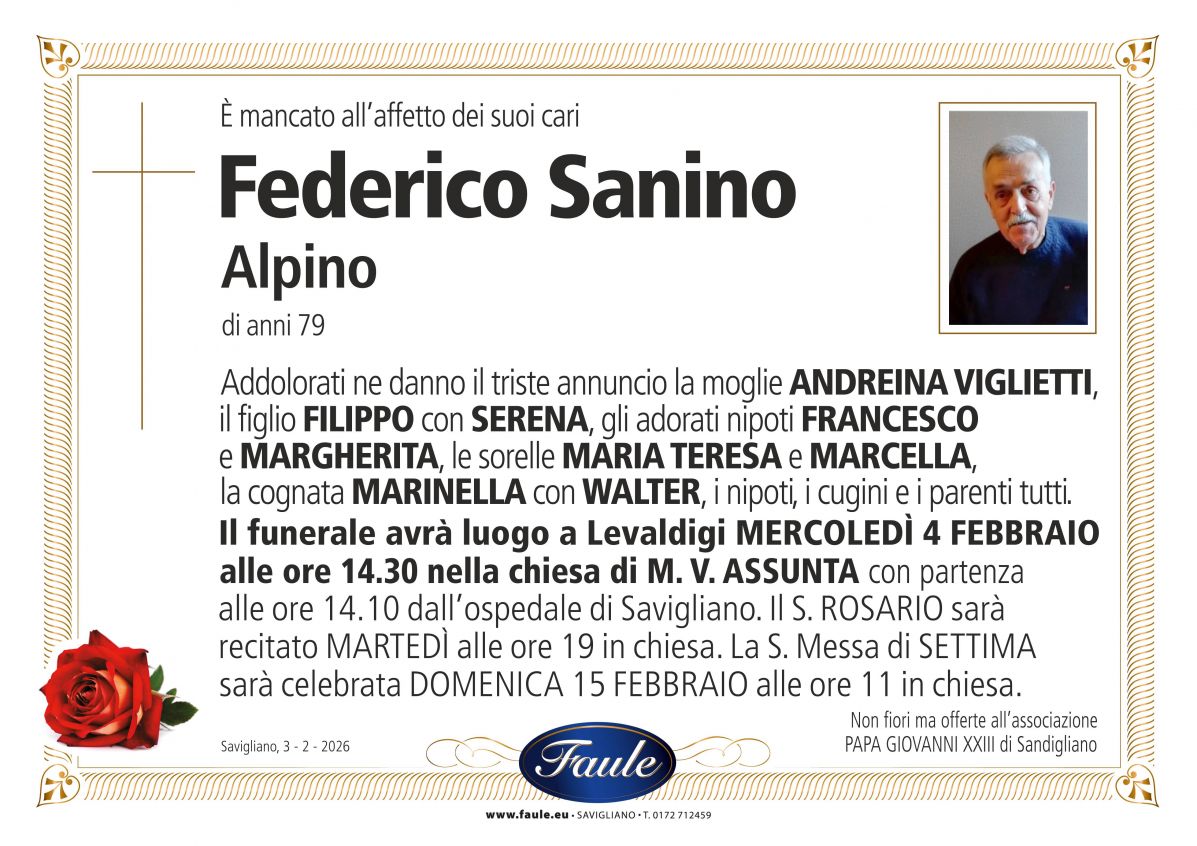 Lutto Federico Sanino Onoranze funebri Faule