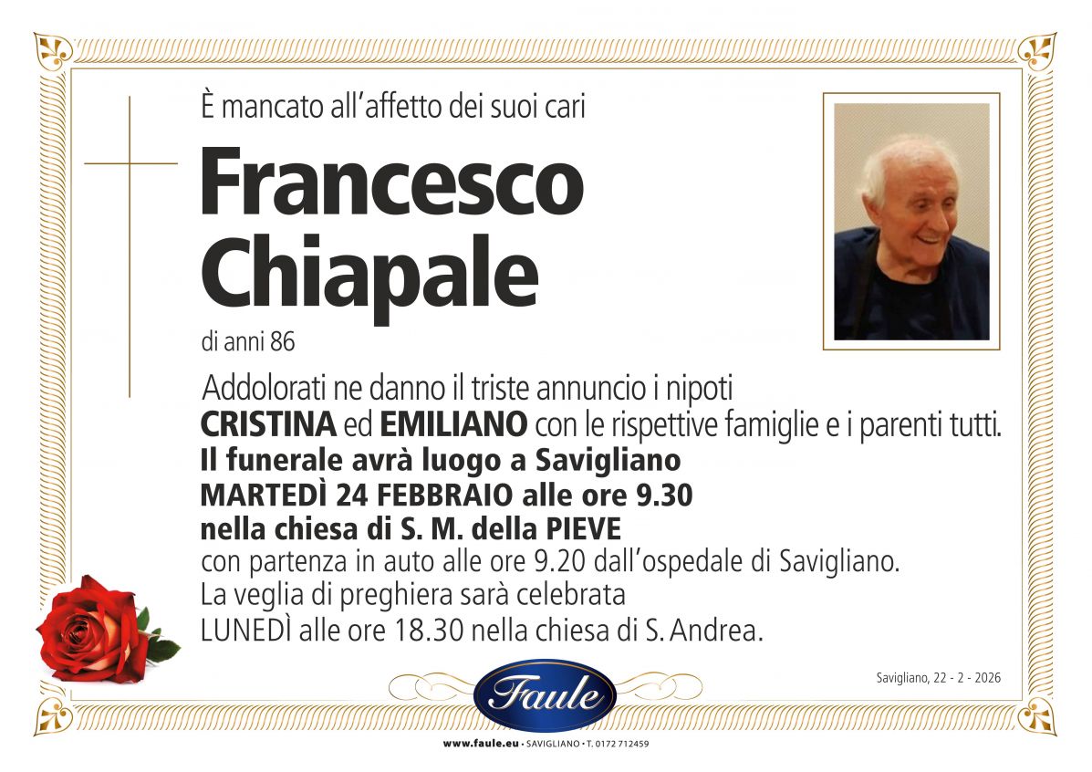 Lutto Francesco Chiapale Onoranze funebri Faule