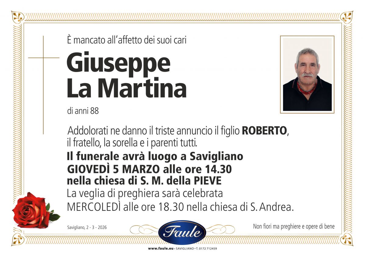 Lutto Giuseppe La Martina Onoranze funebri Faule
