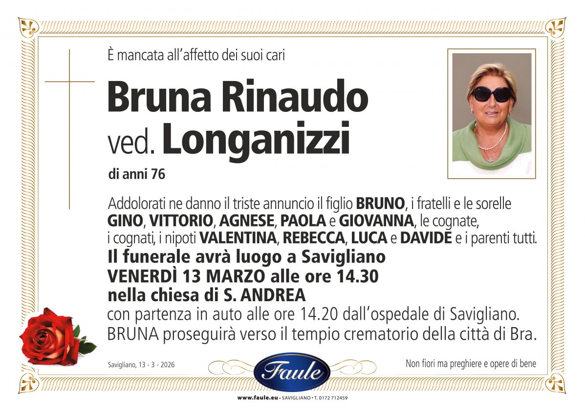 Lutto Bruna Rinaudo ved. Longanizzi Onoranze funebri Faule