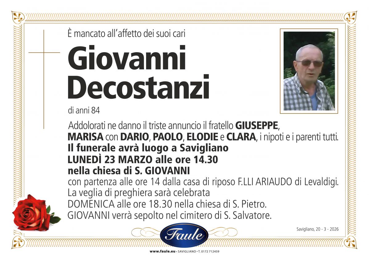 Lutto Giovanni Decostanzi Onoranze funebri Faule