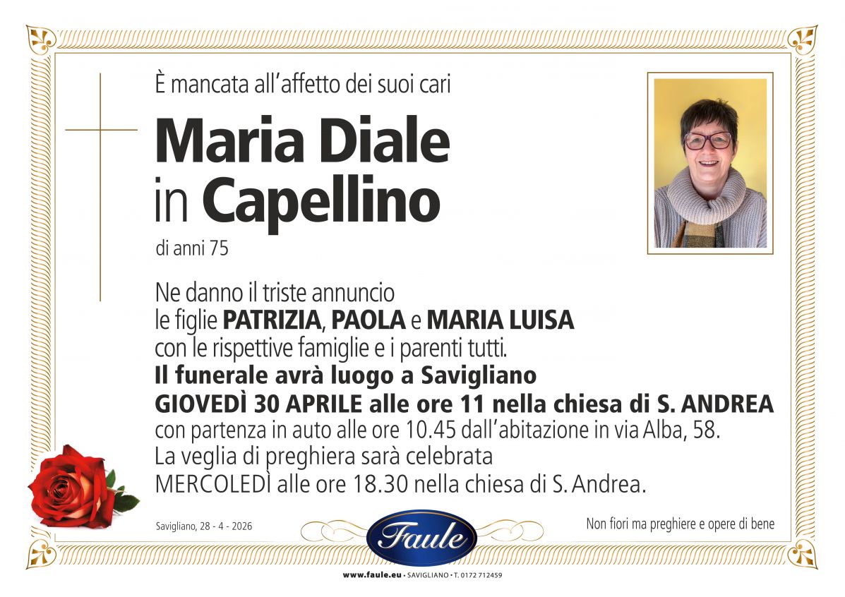 Lutto Maria Diale in Capellino Onoranze funebri Faule