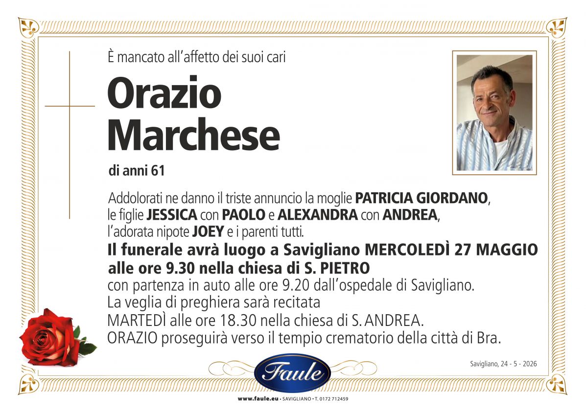 Lutto Orazio Marchese Onoranze funebri Faule