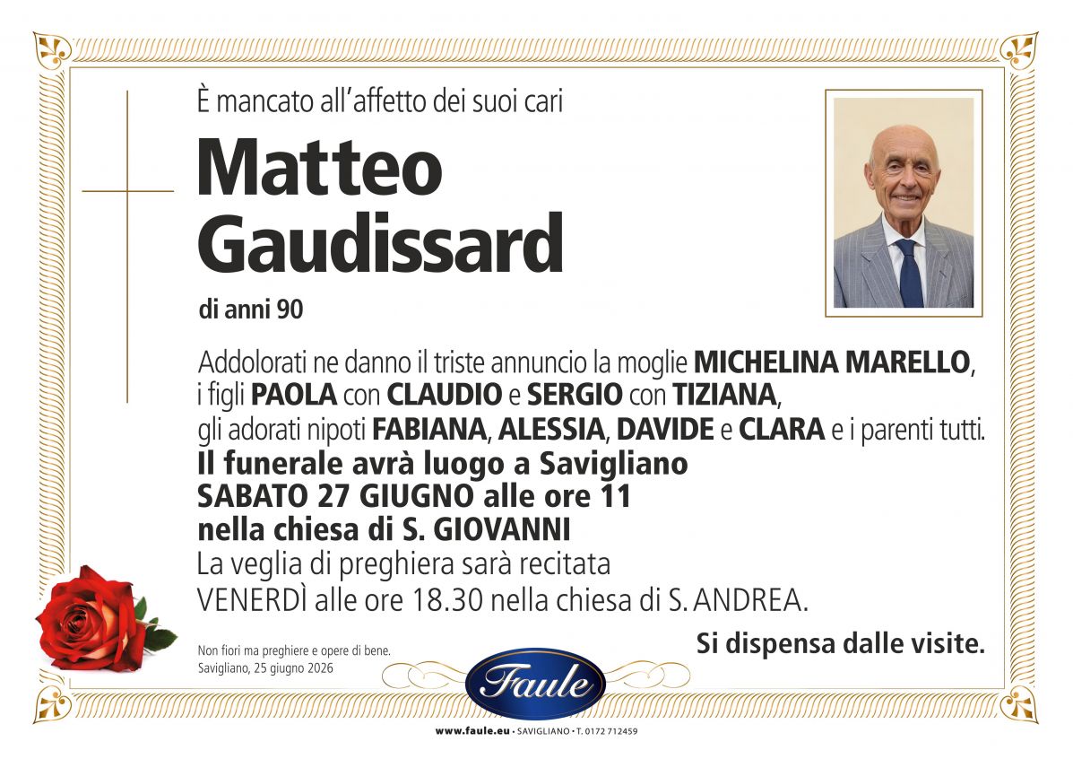 Lutto Matteo Gaudissard Onoranze funebri Faule