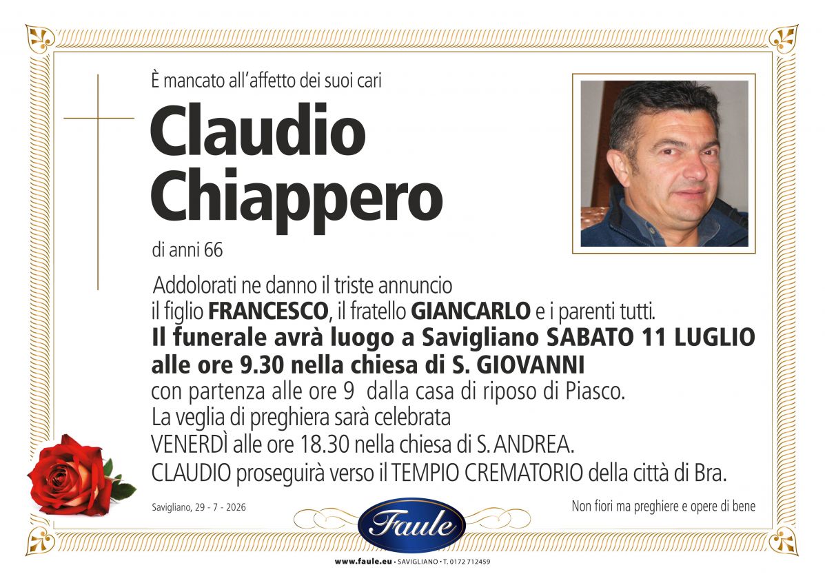 Lutto Claudio Chiappero Onoranze funebri Faule