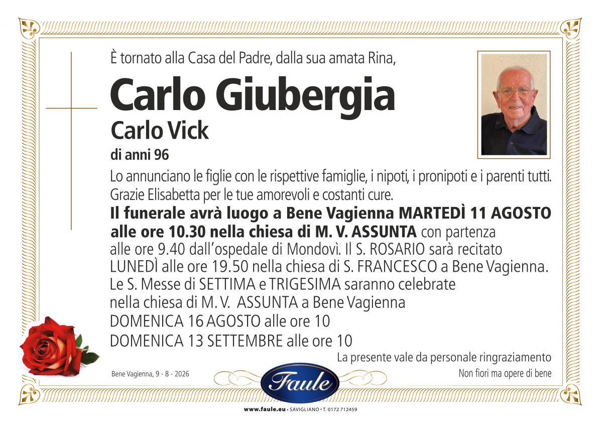 Lutto Carlo  Giubergia Onoranze funebri Faule