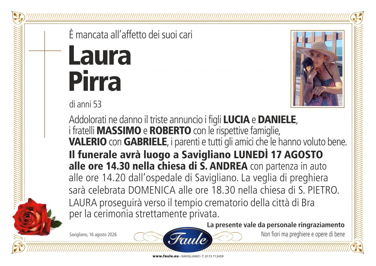 Lutto Laura Pirra Onoranze funebri Faule