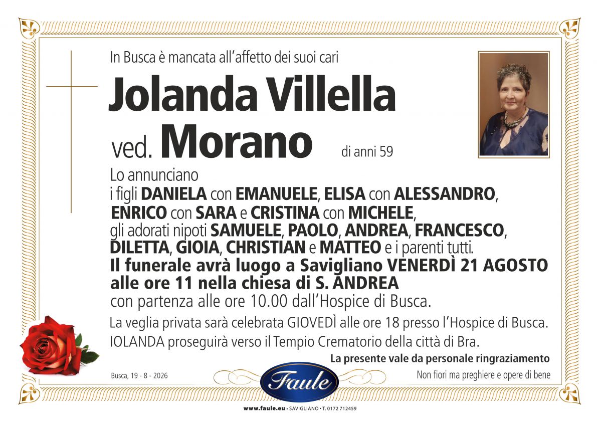 Lutto Jolanda Villella ved. Morano Onoranze funebri Faule