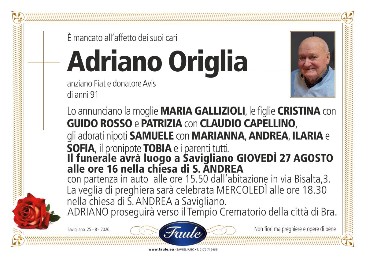 Lutto Adriano Origlia Onoranze funebri Faule