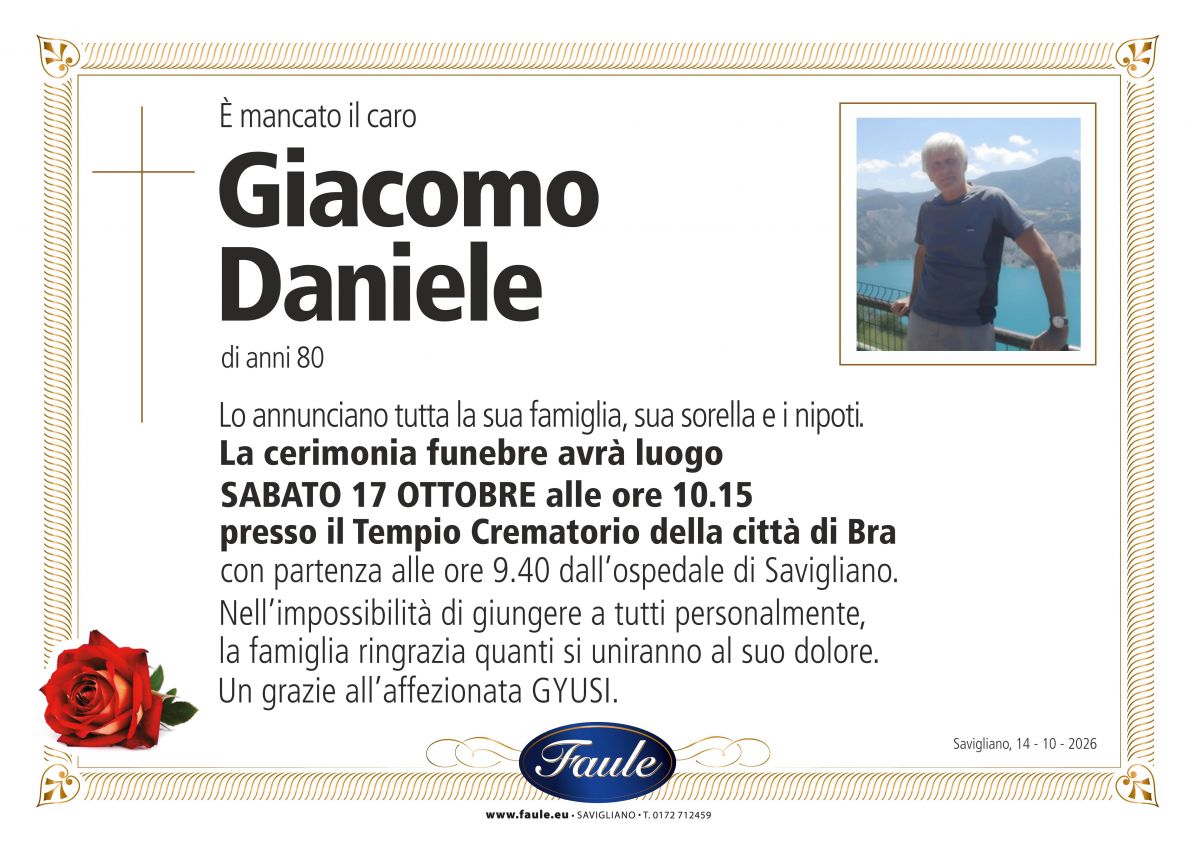 Lutto Giacomo Daniele Onoranze funebri Faule