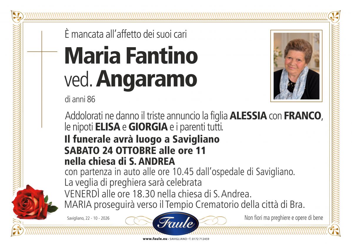 Lutto Maria Fantino ved. Angaramo Onoranze funebri Faule