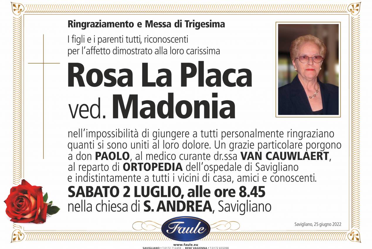 Trigesima Rosa La Placa ved. Madonia Onoranze funebri Faule