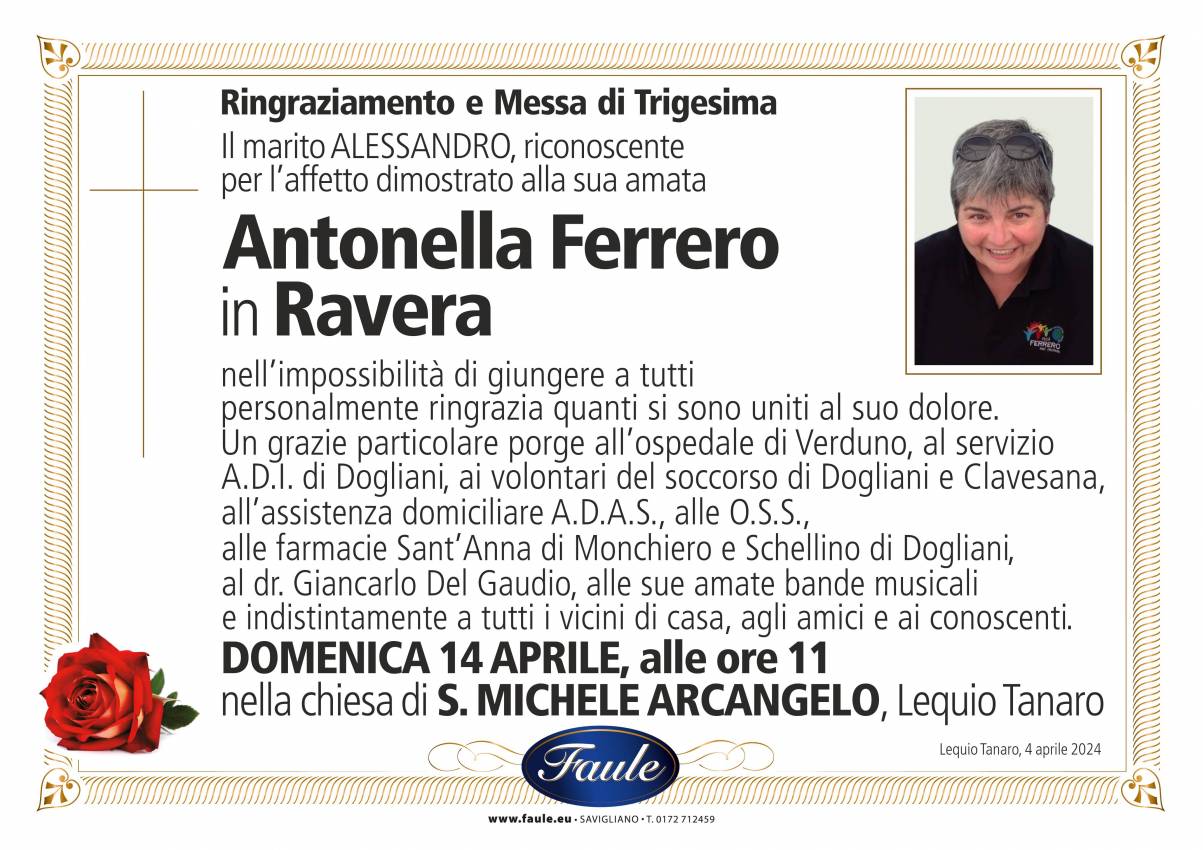 Trigesima Antonella Ferrero in Ravera Onoranze funebri Faule