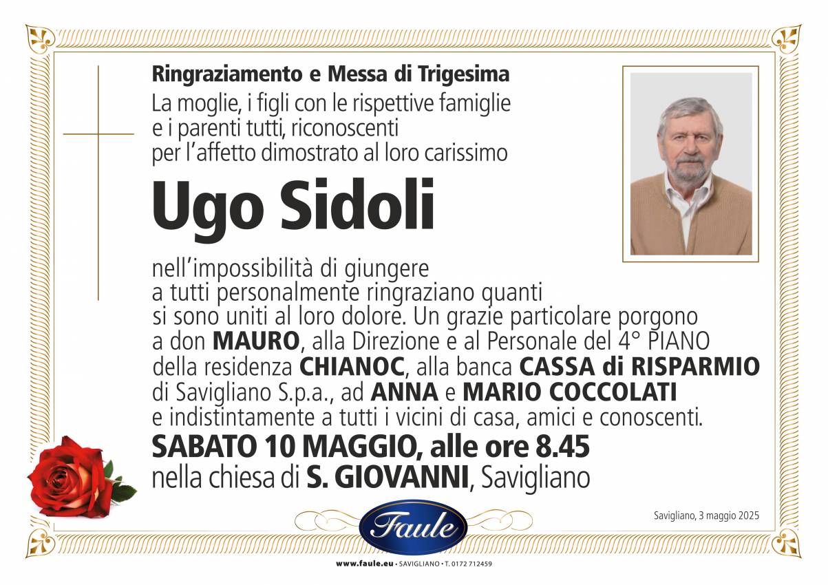Trigesima Ugo Sidoli Onoranze funebri Faule