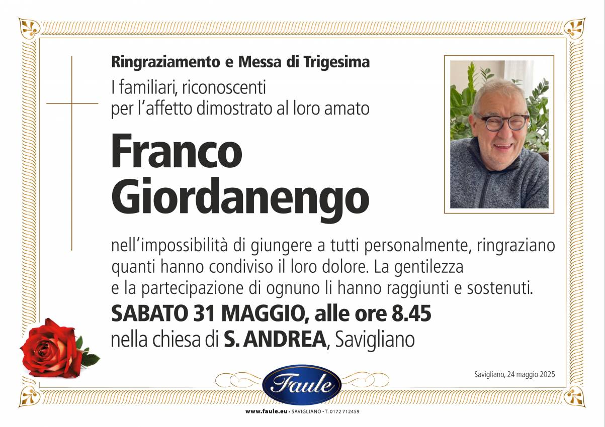 Trigesima Franco Giordanengo Onoranze funebri Faule