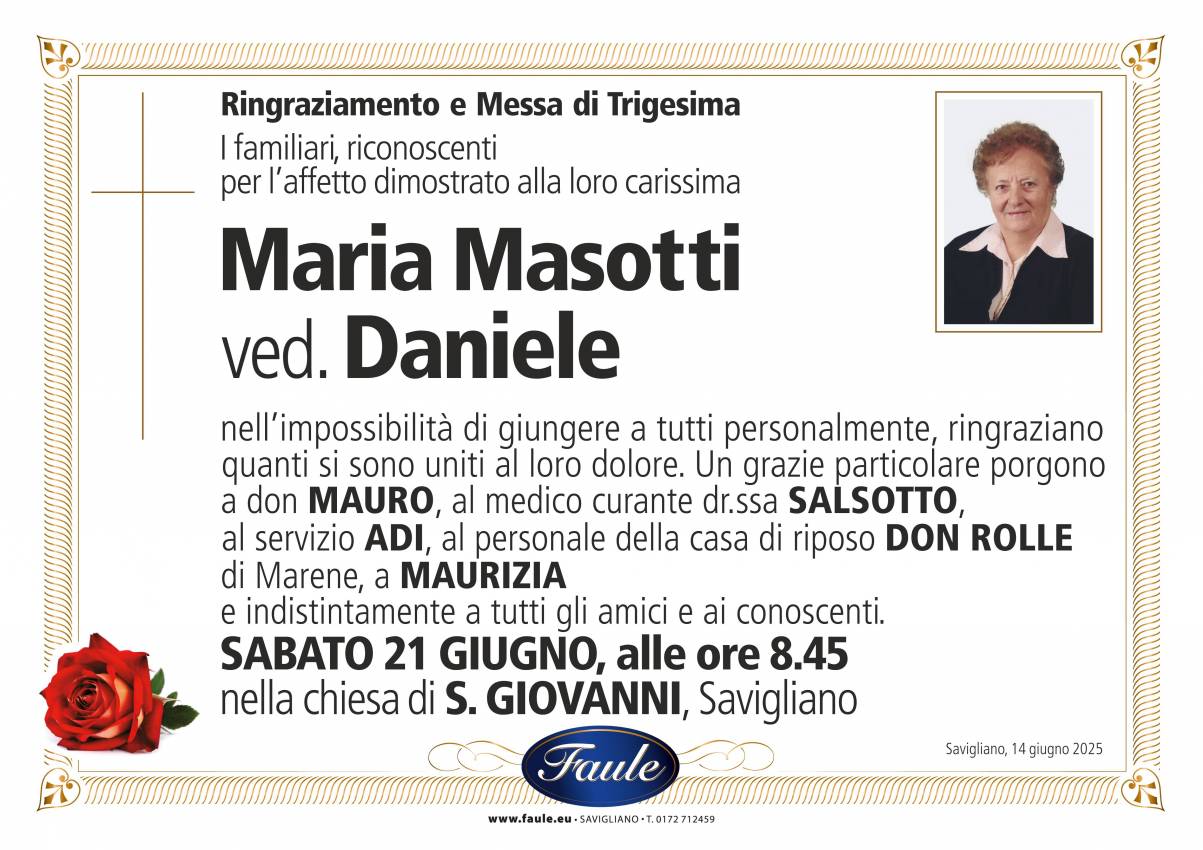 Trigesima Maria Masotti ved. Daniele Onoranze funebri Faule
