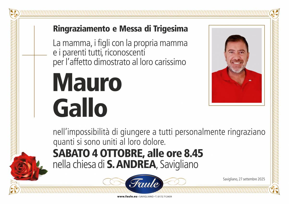 Trigesima Mauro Gallo Onoranze funebri Faule