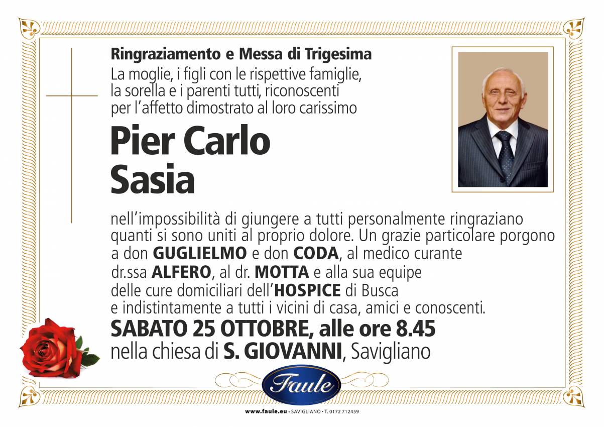 Trigesima Pier Carlo Sasia Onoranze funebri Faule