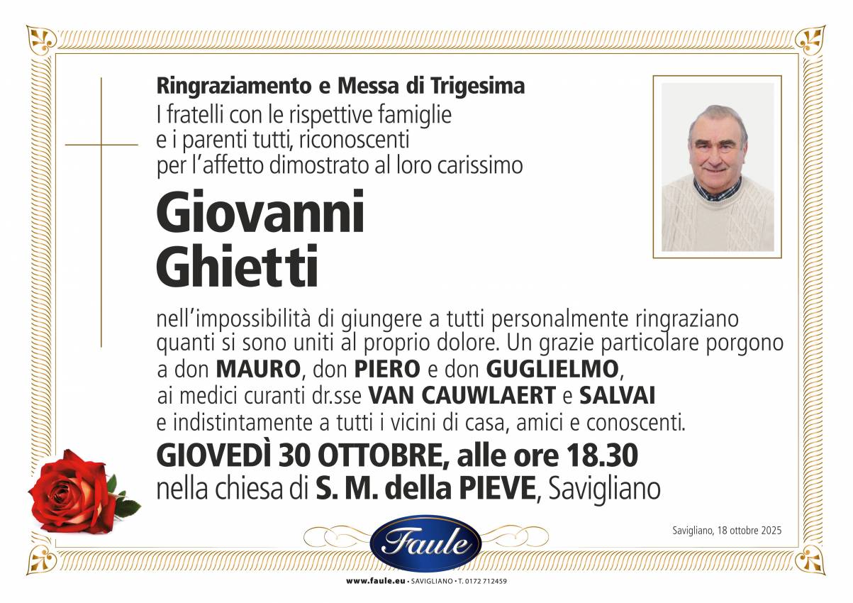 Trigesima Giovanni Ghietti Onoranze funebri Faule