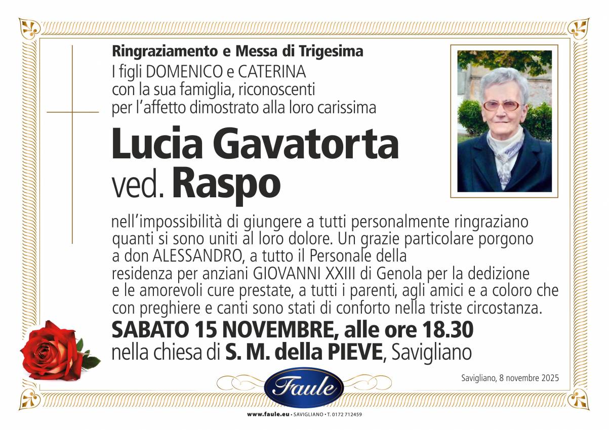 Trigesima Lucia Gavatorta ved. Raspo Onoranze funebri Faule