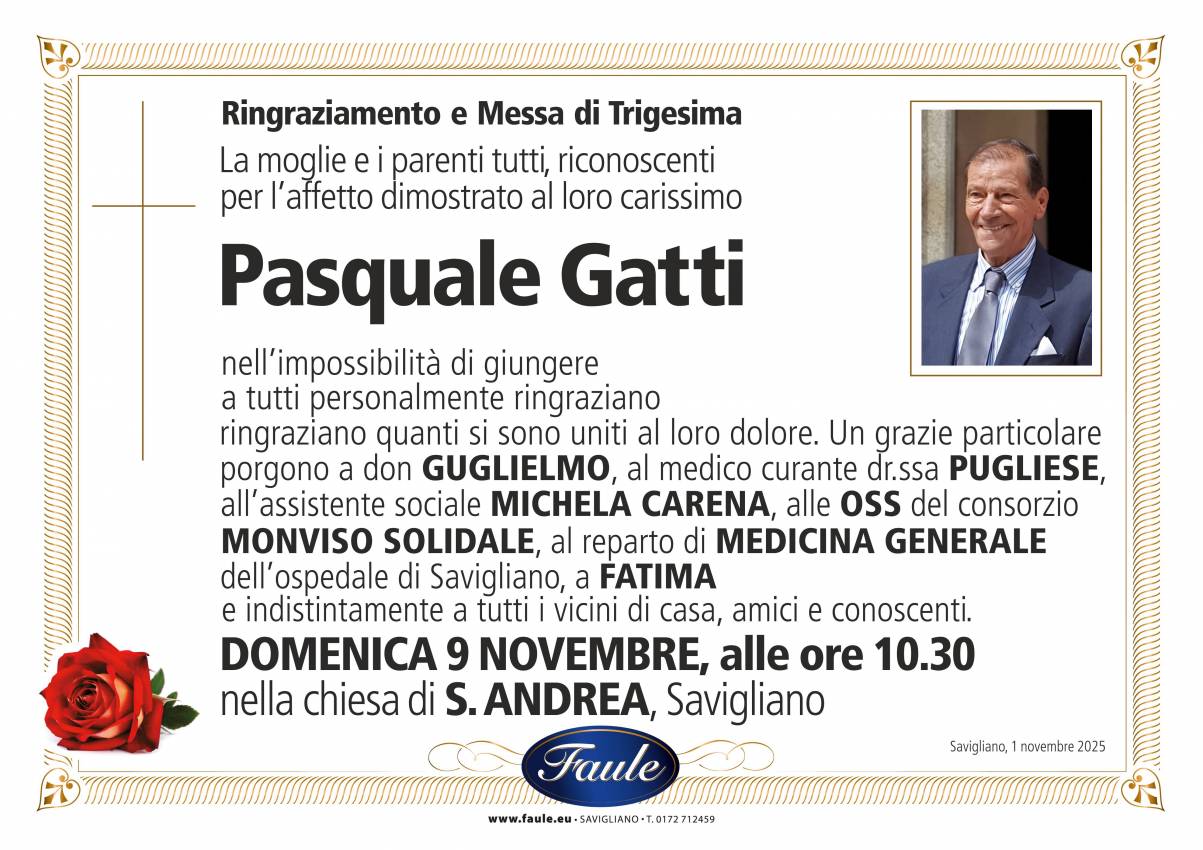 Trigesima Pasquale Gatti Onoranze funebri Faule