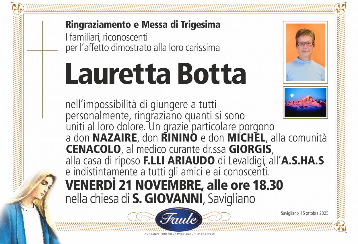 Trigesima Lauretta Botta Onoranze funebri Faule