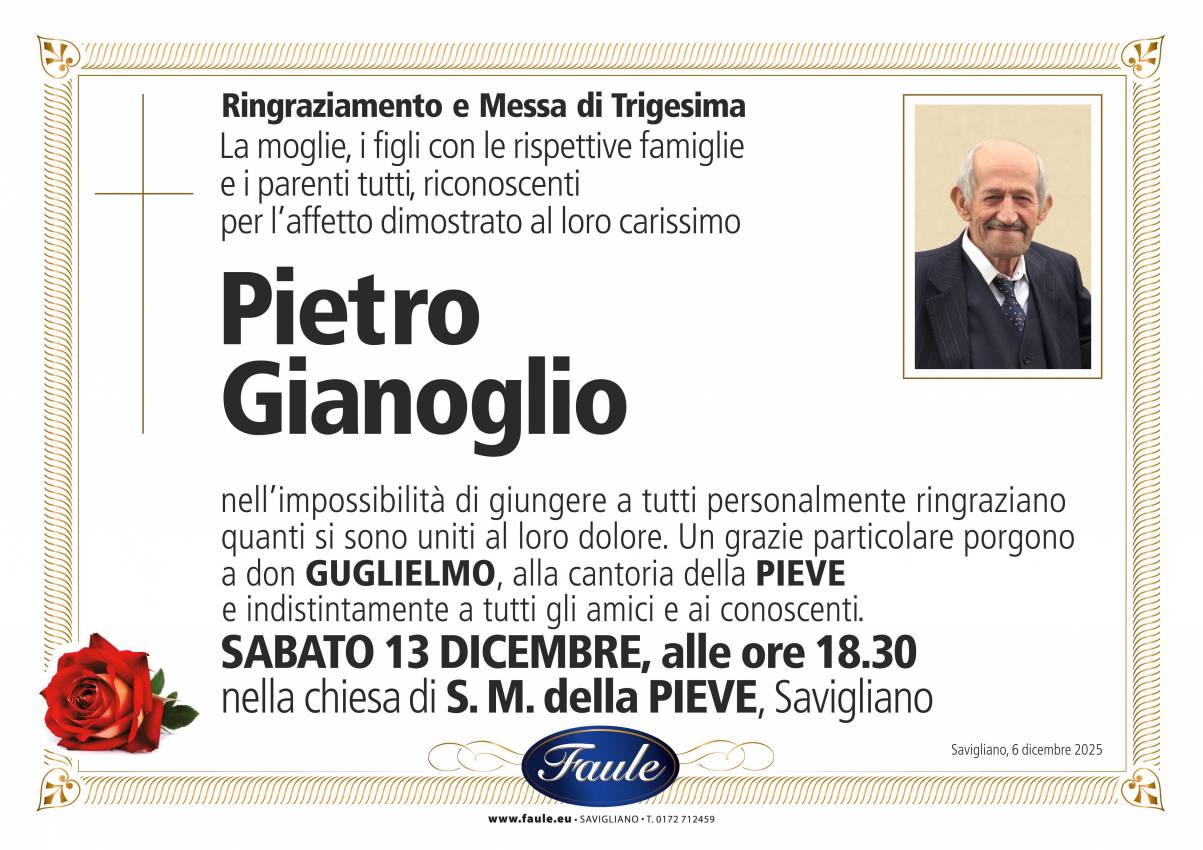 Trigesima Pietro Gianoglio Onoranze funebri Faule