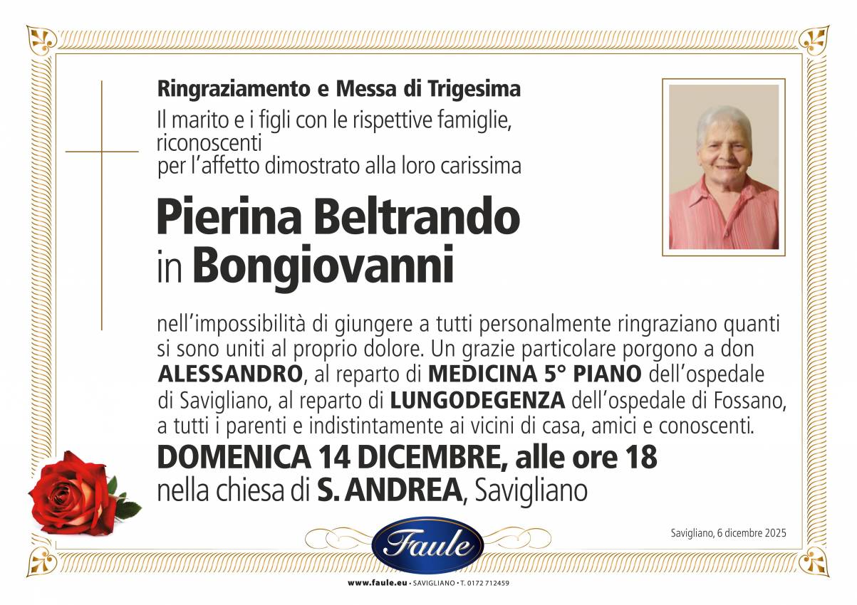 Trigesima Pierina Beltrando in Bongiovanni Onoranze funebri Faule