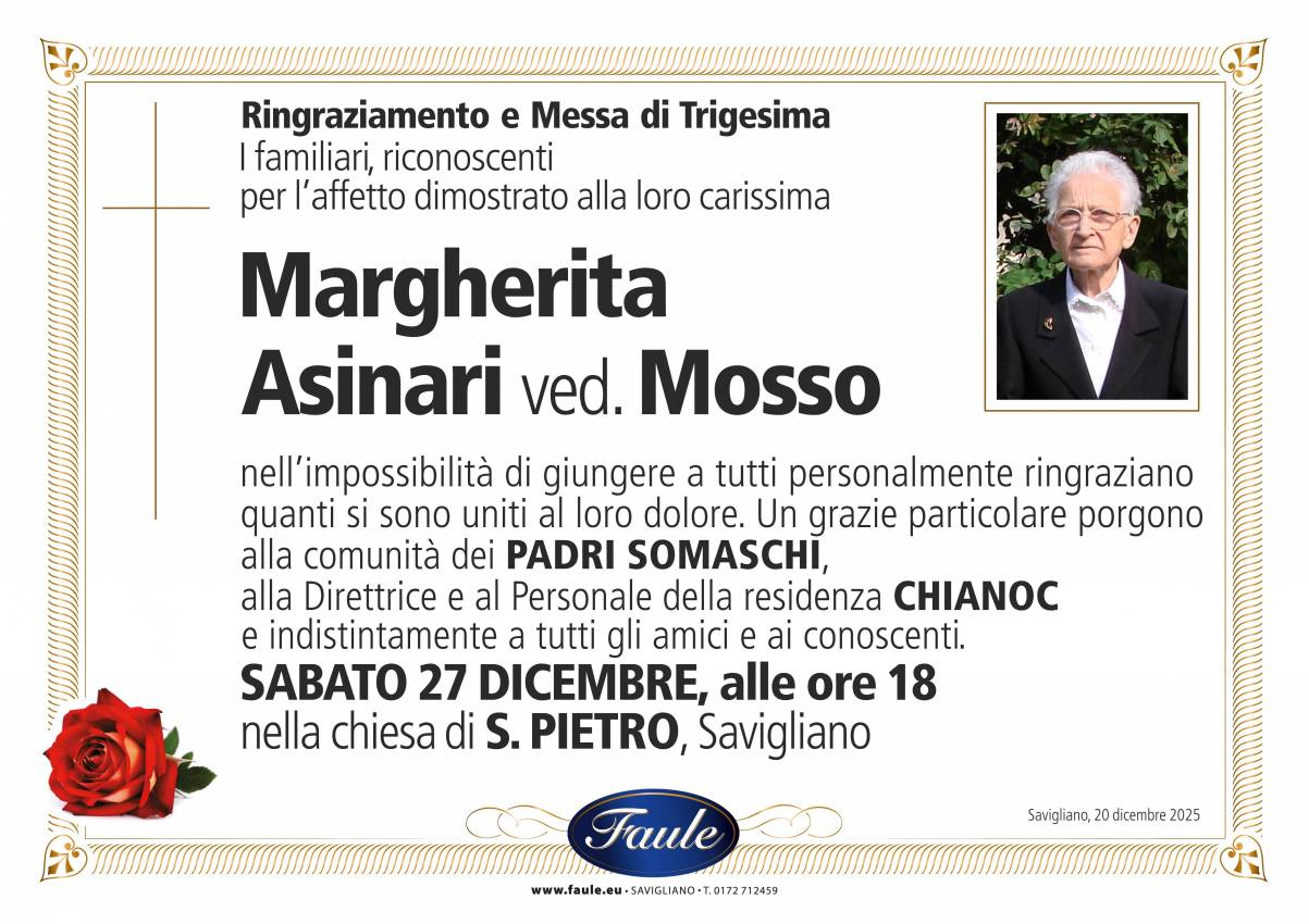 Trigesima Margherita Asinari ved. Mosso Onoranze funebri Faule