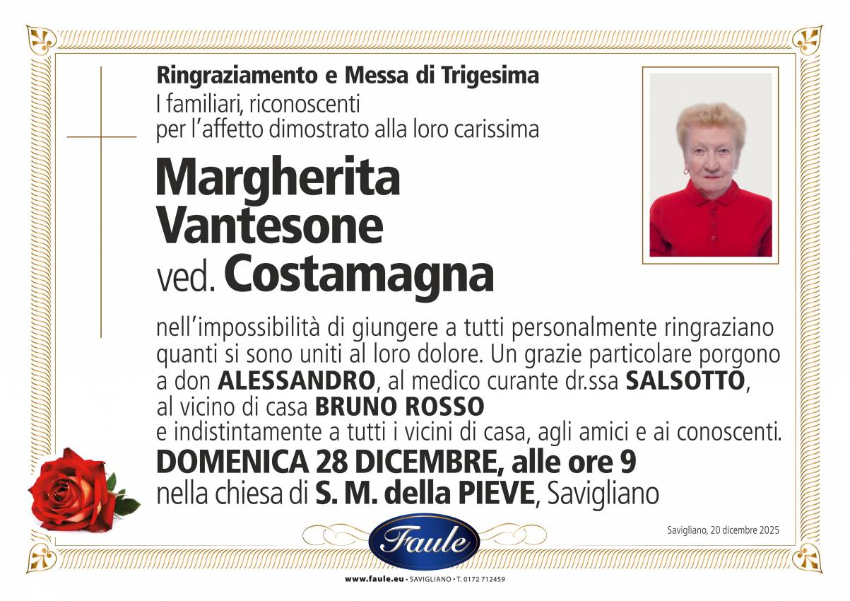 Trigesima Margherita Vantesone ved. Costamagna Onoranze funebri Faule