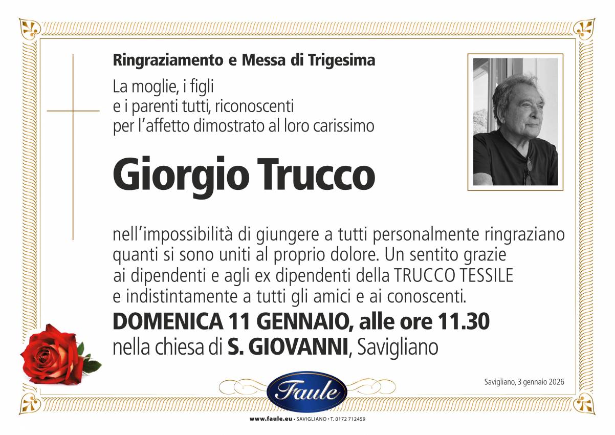 Trigesima Giorgio Trucco Onoranze funebri Faule