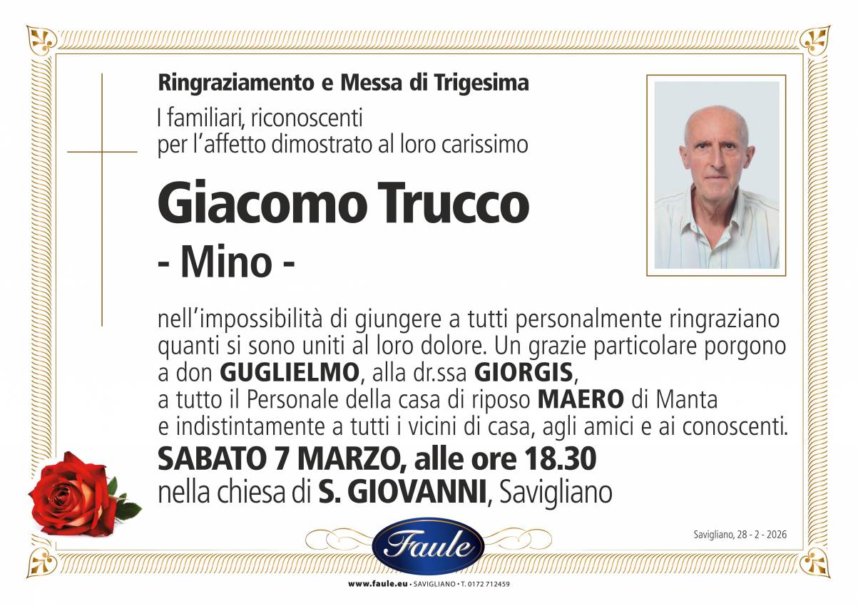 Trigesima Giacomo Trucco Onoranze funebri Faule