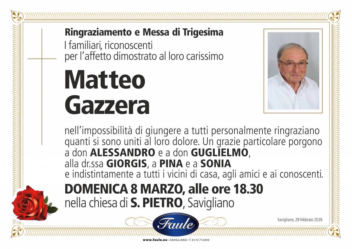 Trigesima Matteo Gazzera Onoranze funebri Faule
