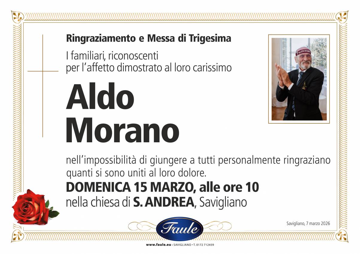 Trigesima Aldo Morano Onoranze funebri Faule