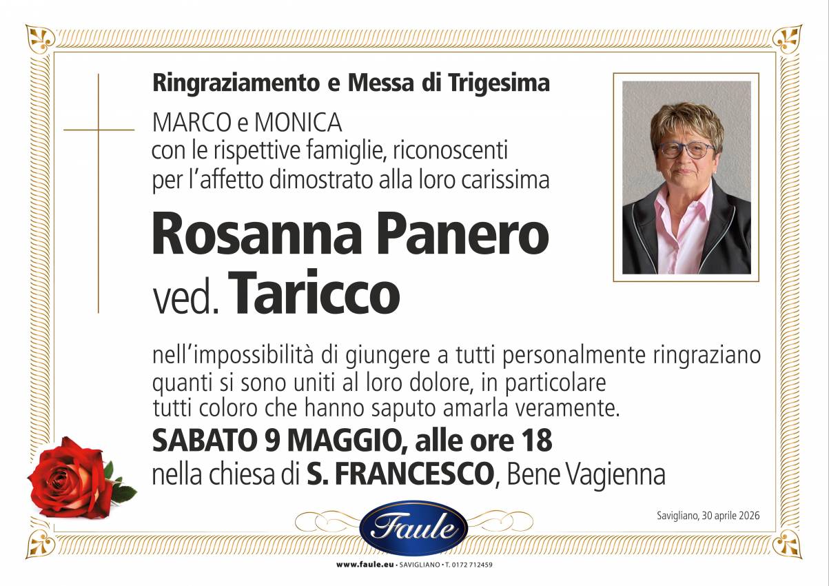 Trigesima Rosanna Panero ved. Taricco Onoranze funebri Faule