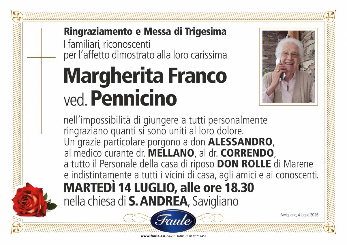 Trigesima Margherita Franco ved. Pennicino Onoranze funebri Faule